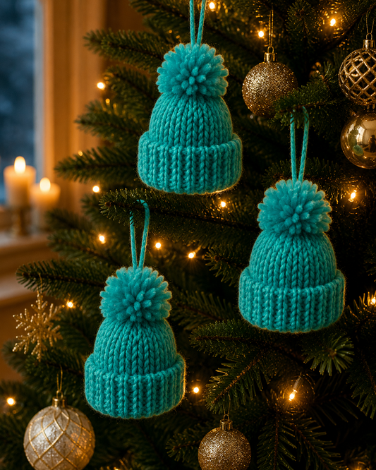 NEM KÉSZ - Kicsi Sapka - Tengerzöld mini kötött karácsonyfadísz